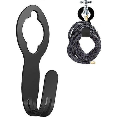 Support de tuyau d'arrosage en métal, porte-tuyau en fonte noire, crochet de rangement robuste en acier inoxydable, fixation murale durable. (1/4)