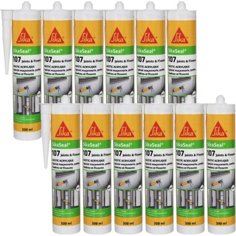 Set von 12 SIKA Sikaseal 107 Acryl-Dichtstoffe Fuge und Riss - Weiss - 300ml