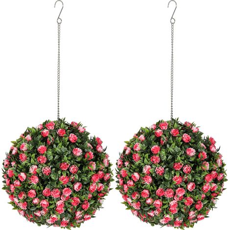Set of 2 Decorative Artificial Plants, UV-protected Artificial Plant Topiary Rose Balls, Fake Plants  Home Indoor outdoor Decor, 28cm, Pink (1/5)
