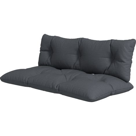 Set 2 Cuscini da Giardino per Divani e Pallet in Poliestere con Imbottitura Spessa Grigio Carbone
