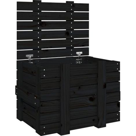 Boîte de rangement noire, dimensions 58x40,5x42 cm, en bois de pin massif. (1/5)