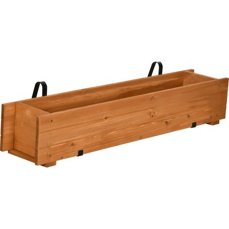 Jardinière suspendue en bois rectangulaire, 2 crochets, potager carré 91x18x16,5 cm brun (1/5)