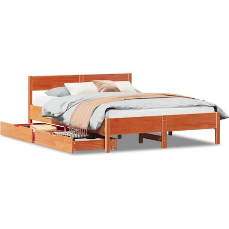 Maison Exclusive - Cadre de lit sans matelas cire marron 140x190cm bois pin massif