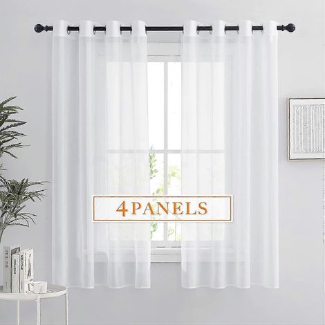 Rideaux blancs transparents, lot de 4 panneaux. Voilage léger et respirant, protection contre l'éblouissement. (1/5)