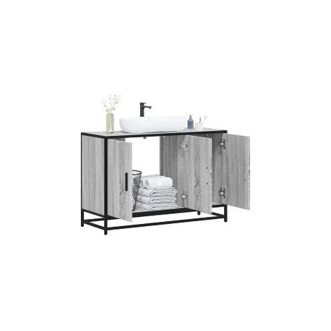Armoire de lavabo de salle de bain sonoma gris 90x33x60 (1/5)
