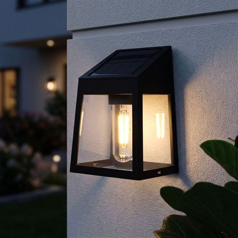 Lampada da parete a LED solare per esterni, per terrazza, con sensore crepuscolare, nera, H 13,6 cm (1/5)