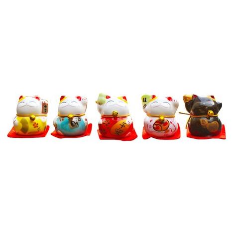5 Figurines Maneki Neko Colorées et Mignonnes pour Voiture, Bureau ou Étagère - Chat Porte-Bonheur (1/5)