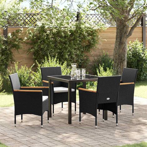 Conjunto de Comedor de Jardín con cojín 5 pcs Negro Poliratán vidaXL (1/5)