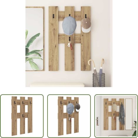 Rangement couloir - Porte-manteau mural Chêne artisanal 65 x 3 x 100 cm (1/5)