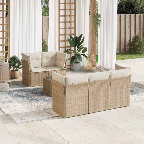 Set Divano da Giardino 6 pz con Cuscini Beige in Polyrattan vidaXL (1/3)