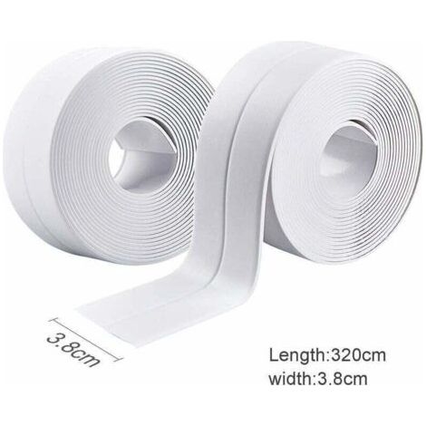 2 Rouleaux Bande Etancheite Autocollante Imperméable,PVC Ruban Adhesif de Scellage Mural,Douche,Toilette,Cuisine,Salle de Bains (Blanc)