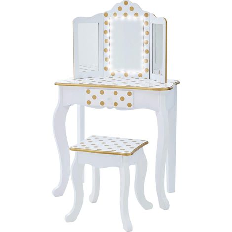 Coiffeuse Enfant en Bois Table Maquillage Miroir éclairage Tabouret TD-11670ML (1/5)