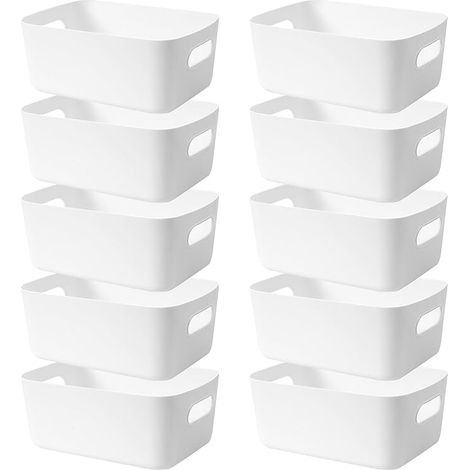 10pcs Boîtes Rangement Plastique Bac Rangement 20 cm Organiseur Panier Rangement avec Poignées Caisse Rangement Placard Cuisine Salle de Bain Bureau (1/5)