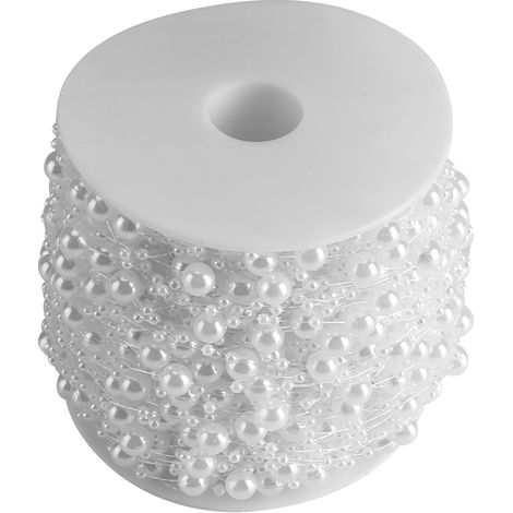 Rouleau de 60 mètres perles artificielles 8+3 mm, décoration DIY pour rideaux de fête mariage, blanc, 1 pièce (1/3)