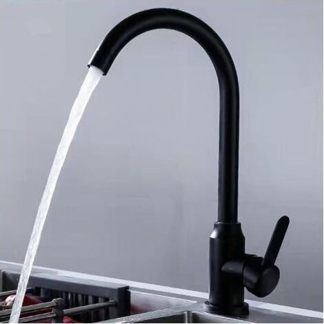 Robinet Cuisine Douchette Poignée Unique Inox Mélangeur Chaud et Froid Embout Robinet Cuisine Rotatif Laiton Peinture en Aérosol Robinet De Cuisine Noir (1/4)