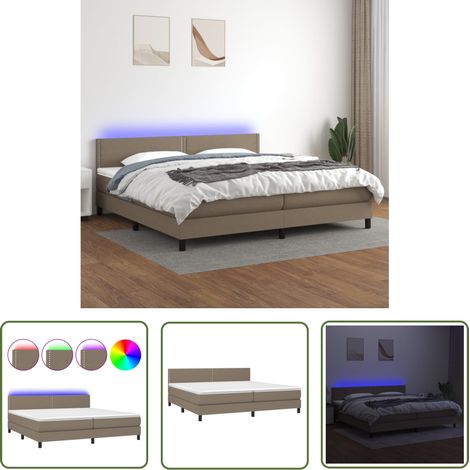 The Living Store Sommier à lattes de lit et matelas et LED Taupe 200x200cm Tissu - Sommier Tapissier - Lit Avec Led - Matelas À Ressorts Ensachés - Têted Lit Ajustable - Éclairage LED (1/5)
