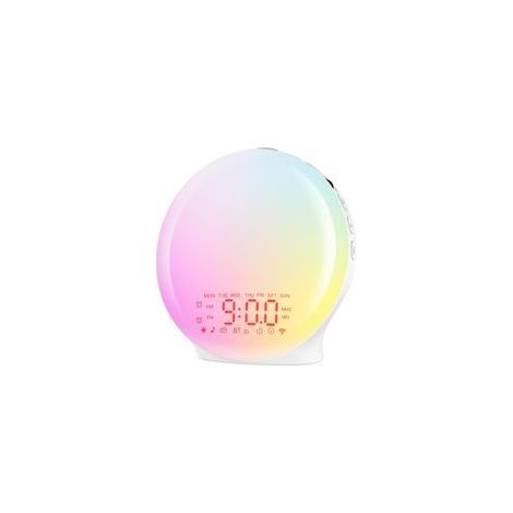 Réveil Lumière Bluetooth,Radio Eveil Matin Lumineux Lampe de Chevet 20 Niveaux de Luminosité Simulateur d'Aube et Crépuscule 2 Réveils 22 Sons Naturels Fonction Snooze 17 Couleurs Veilleuse Enfant [Cl (1/4)