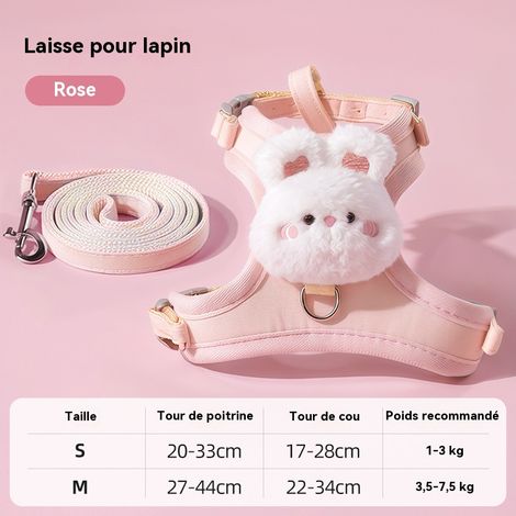 Ensemble de transport pour animaux - Maille respirante épaisse + Peluche + Boucle métallique réglable - Anti-fugue (Rose) - 1.2 m(Taille S)