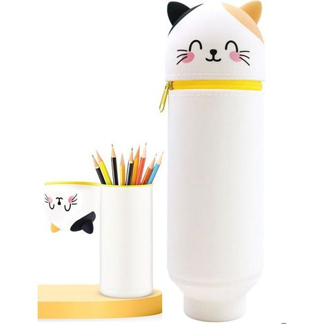 1 pot à crayons en silicone, souple et rétractable, fermeture à glissière, pour école bureau et voyages