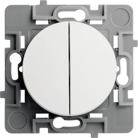 Interrupteur Va et Vient Double - Interrupteur Mural À Deux Boutons - Installation Rapide - ABS - Installation Encastrée - Blanc - 76 x 76 x 34 mm (1/2)