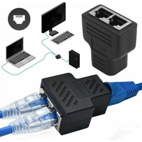 QORVA-Adaptateur répartiteur Rj45 1 à 2 ports femelle à femelle, connecteur réseau d'extension Internet, prend en charge le câble Ethernet Cat5 Cat5e Cat6 Cat6e Cat7, noir
