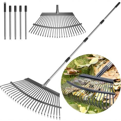 Râteau de jardin robuste avec long manche - Râteau de cour en acier au carbone, tête large pour pelouse, jardin, feuilles mortes, paillis, sol - Outil de maintenance (1/4)