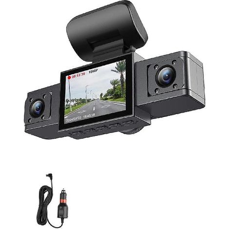 Caméra embarquée pour voiture avec enregistreur vidéo à 3 objectifs, surveillance de stationnement 24h/24, vue arrière, 3 canaux, HD 1080p (1/5)