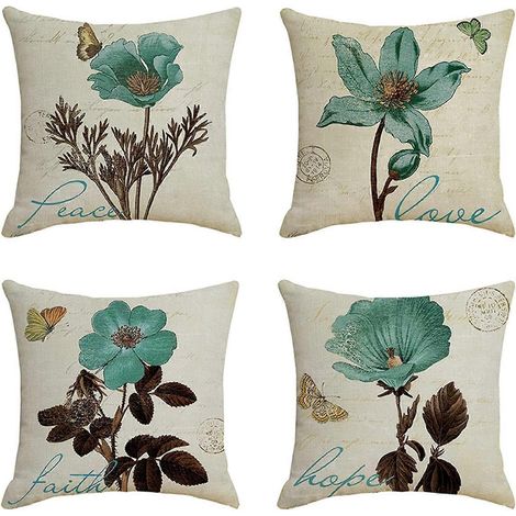 Housse de coussin à motif floral rétro 45x45 cm, en coton et lin, style rétro, taie d'oreiller pour canapé (1/5)