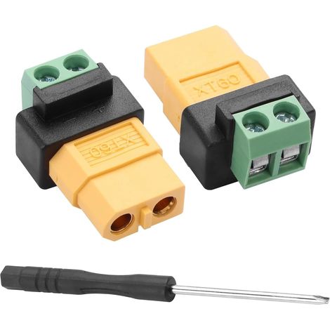 Lot de 2 adaptateurs XT60 vers bornes à vis 2 broches, 10 A XT60 mâle/femelle vers prises d'alimentation sans soudure, pour panneau solaire, stations d'alimentation portables, drones (1/5)