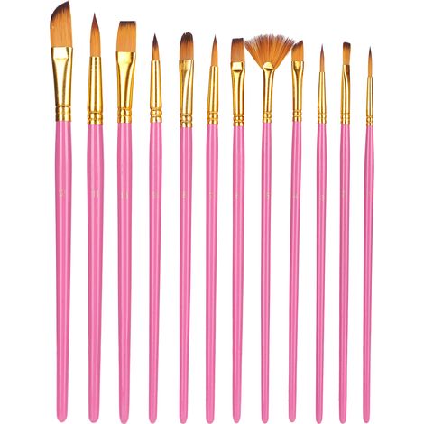 12Pcs Paint Brush Set Nylon Hair Brushes for Oil/Acrylic/Watercolor/Gouache PaintingRose Red (1/5)