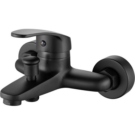 Black Single Handle Bath and Shower Mixer Tap, Wall Mounted Bathtub Faucet, Bathtub and Shower Mixer Tap, 1/2" Threaded Hose Connection (1/5)