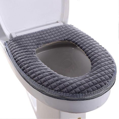 WC-Sitzbezug, WC-Sitzauflage aus Diamant-Samt mit Reißverschluss, waschbar und komfortabel, 4 Farben-Grey