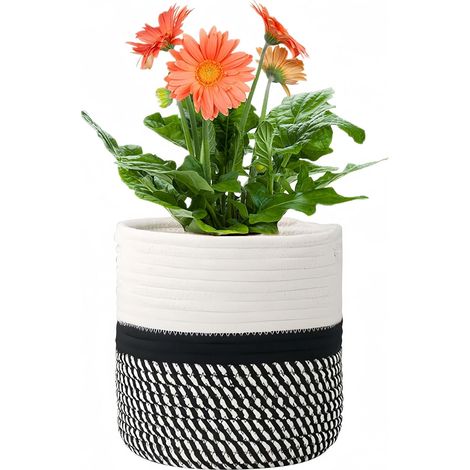 Panier à Plantes d'intérieur, Pot de Fleurs Tissé, Cache Pot à Plantes en Corde de Coton, Décoration Intérieure Panier de Rangement pour Jouets Vêtements Diamètre 20 cm (1/5)