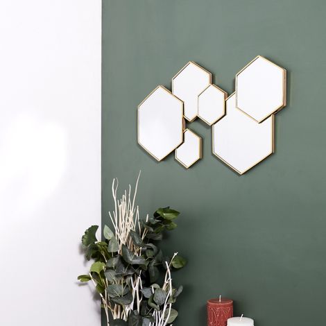 Miroir - HOME DECO FACTORY - Hexagonal - Or (1/4)