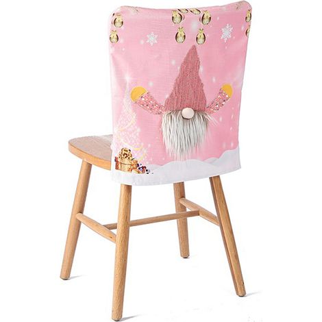 Housse de chaise décorative douce avec lumière, motif gnome mâle, rose, idéale pour la salle à manger ou les banquets. (1/5)