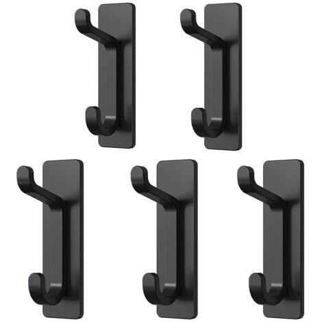 PA Selbstklebender Wandhaken, Badezimmer-Handtuchhalter, Küchen-Geschirrtuch-Aufhänger, selbstklebende Garderobe, Wandbefestigung ohne Bohren, wasserdicht, rostfrei, schwarz, 5 Stück (1/5)