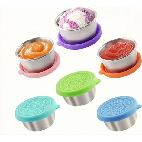 Tazza per salse in acciaio inox - Contenitore per salse con coperchio - Tazza per salse a prova di perdite - Barattolo per spezie portatile - Ciotola per salse - Contenitore per spezie multifunzionale (1/5)