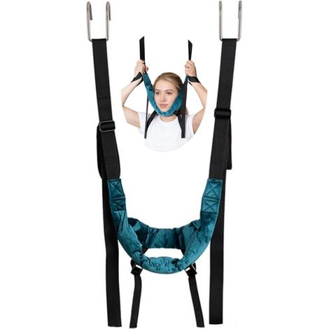 Harnais de traction cervicale portable avec crochet, sangle d'étirement cervicale réglable pour adultes, pour détendre la nuque à domicile (1/5)