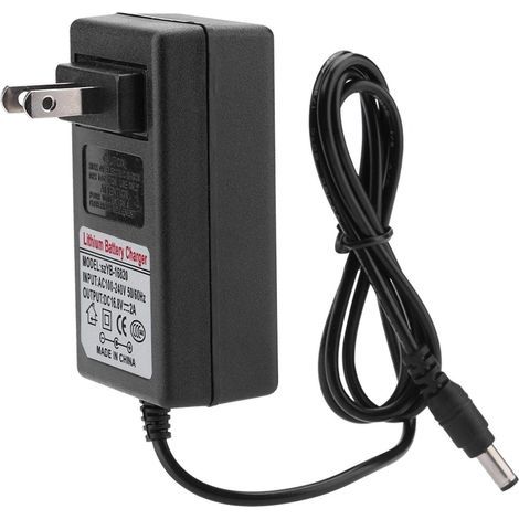 Chargeur de batterie de remplacement, entrée de tension large Charge sûre et rapide AC100-240V DC 16.8V 2A Adaptateur secteur de remplacement Chargeur de batterie lithium-ion Charge sûre, noir(US) (1/5)