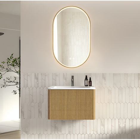 Mueble de baño con lavabo 60 cm y espejo LED ovalado 50x80 cm HAVRYA (1/5)