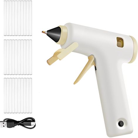 Stick di colla a caldo senza fili ricaricabile tramite USB-C, batteria da 2000 mAh, si riscalda rapidamente in 2-3 minuti, supporto antigoccia, 30 stick inclusi.