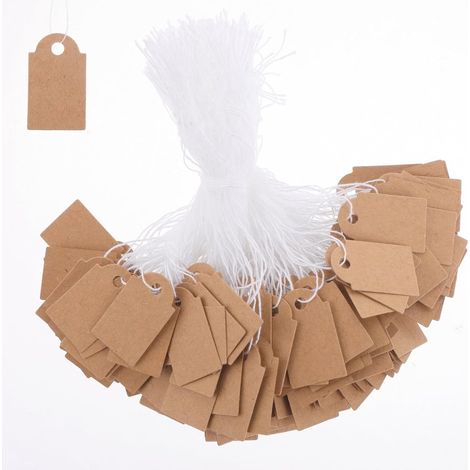 500 étiquettes de prix avec cordon élastique - étiquettes pour cintres - 22 × 35 mm - papier kraft brun - étiquettes de prix - étiquettes suspendues faites main avec cordon élastique - cintre - pour b (1/4)