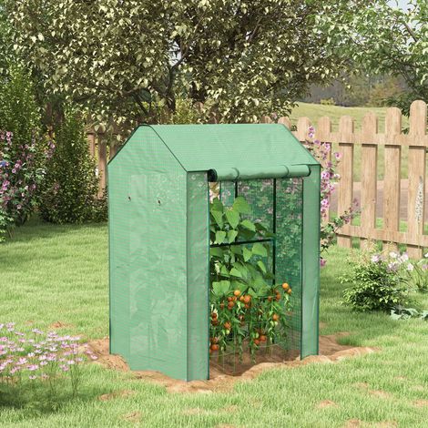 Serre de jardin avec 2 espaces et 2 portes enroulables - 0.8 m² Serre à tomates dim. 1L x 0.8l x 1.5H m. Acier et PE (1/5)
