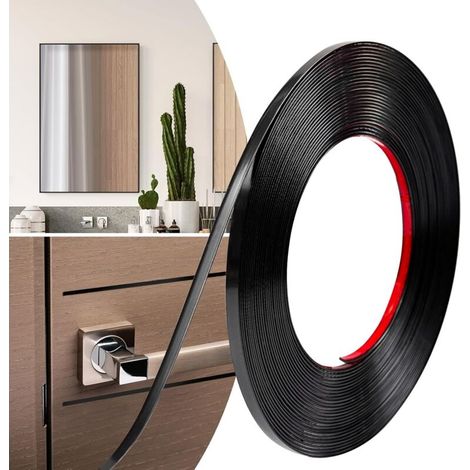 Decorative edging, self-adhesive decorative strip for doors, windows, flexible mirrors, cabinets, and borders (Black, 8mm x 12m)