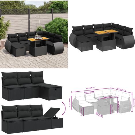 8-tlg. Garten-Sofagarnitur mit Kissen Schwarz Poly Rattan - Gartenmöbel Set - PE-Rattan Möbel - Outdoor Lounge - Gartenlounge - Balkonmöbel - Home & Living (1/5)