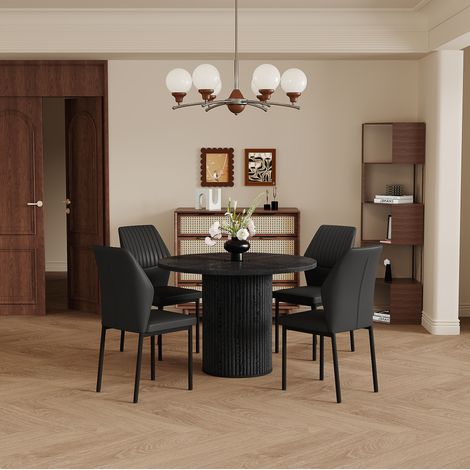 Tisch- und Stuhlset aus MDF und schwarzem Metall, 4-Sitzer, modernes Design, einfache Montage (1/5)