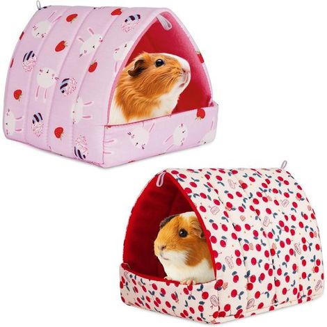 Nid pour rongeurs - 2 pièces - Maison pour rongeurs - Niche pour cobayes - Lieu de repos - Aire de jeux pour animaux - Convient aux cobayes, chinchillas, hamsters, lapins nains, etc. Rose (1/5)