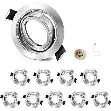 10x Cadre Spot Encastrable GU10 Nickel, Orientable 45°, Cadre en Fer, Découpe 68-75mm, Ø87mm Plat, Douille GU10 Céramique 230V, IP20, sans Ampoule (1/5)