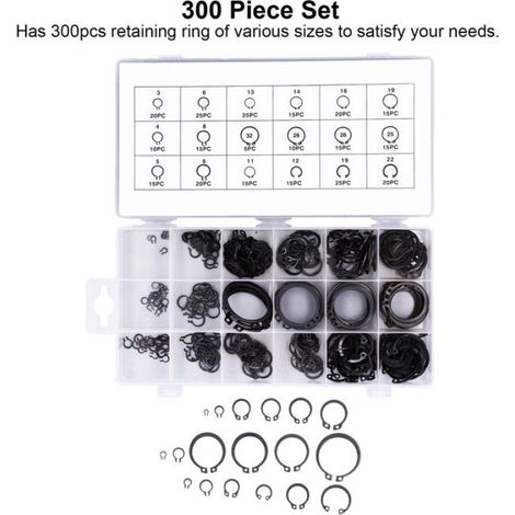 300 pièces C Clip Snap Ring C Clip anneau de retenue ensemble de matériel de fixation Kit pour Machine véhicule (1/4)