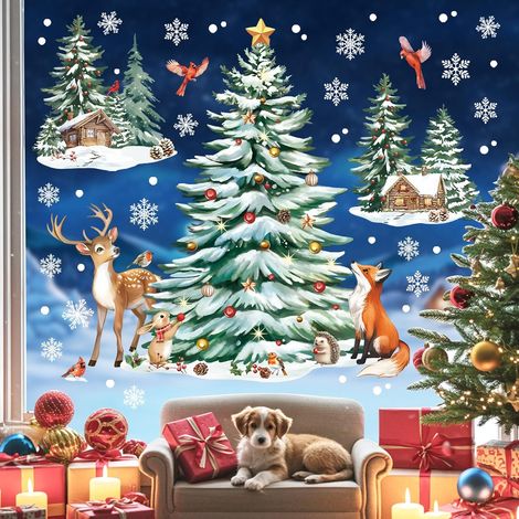 Autocollants Fenêtre Sapin de Noël Arbre Pin Stickers Animaux (1/5)
